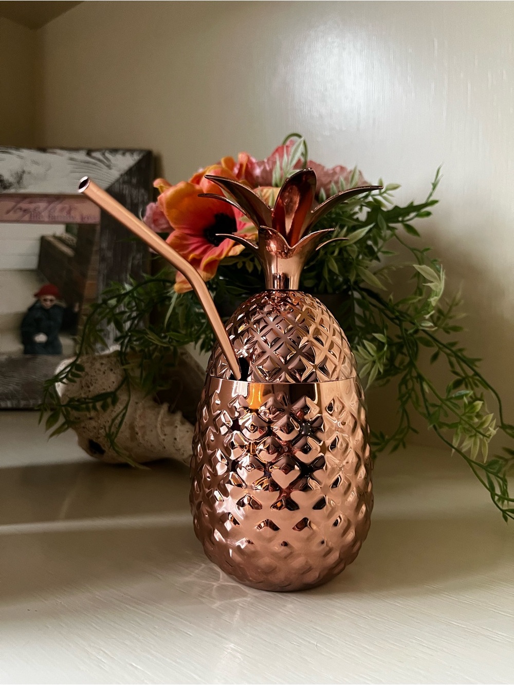 Copper Pineapple Cocktail Shaker with Straw - Bikini Village (NWT)